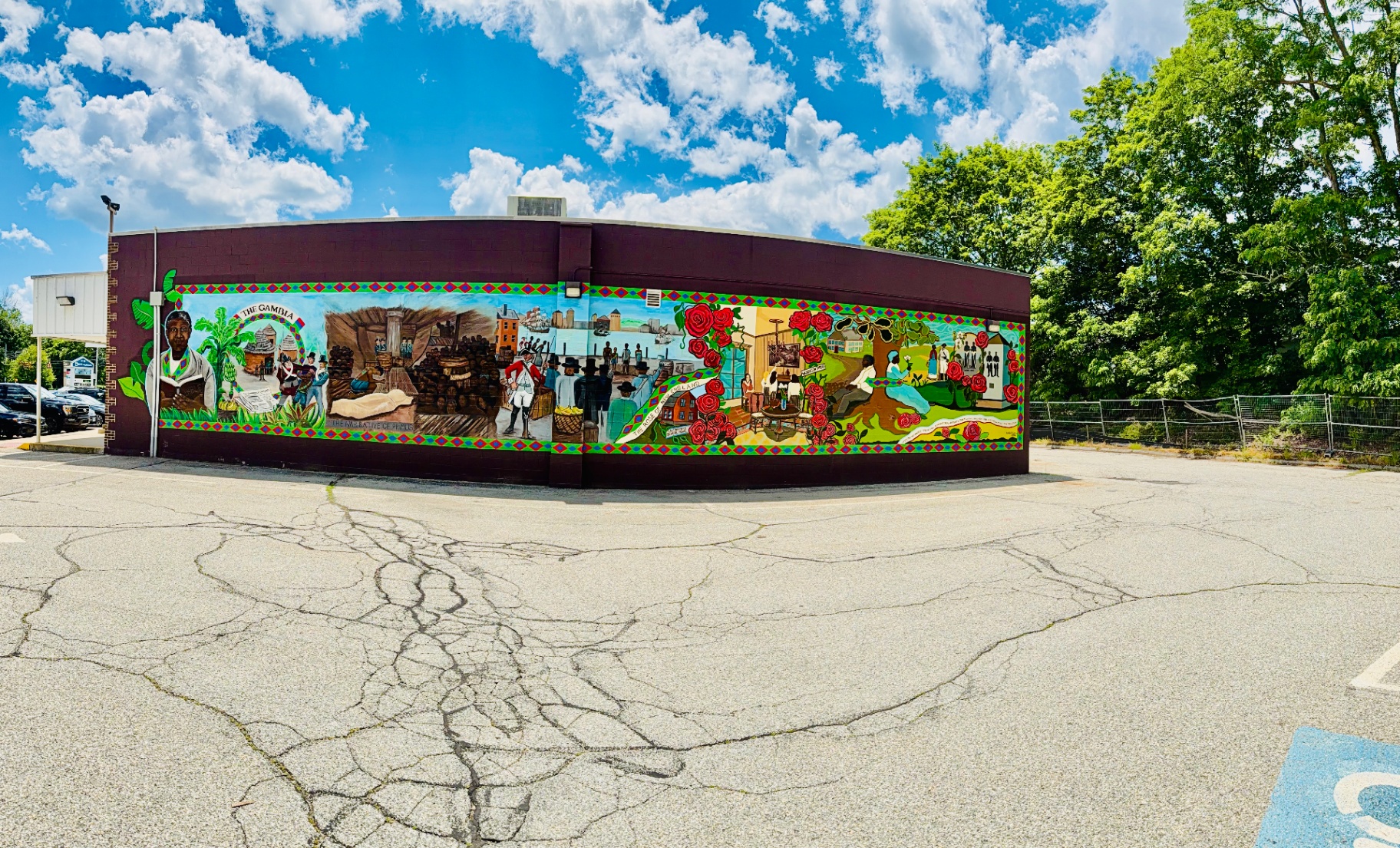 A painted mural tracing one African American family's journey from The Gambia through the Middle Passage, the Revolutionary War, and the Civil War, to today's descendants